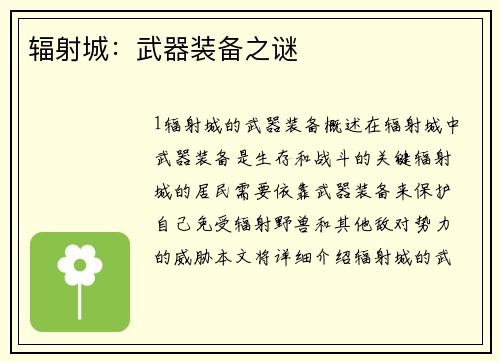 辐射城：武器装备之谜